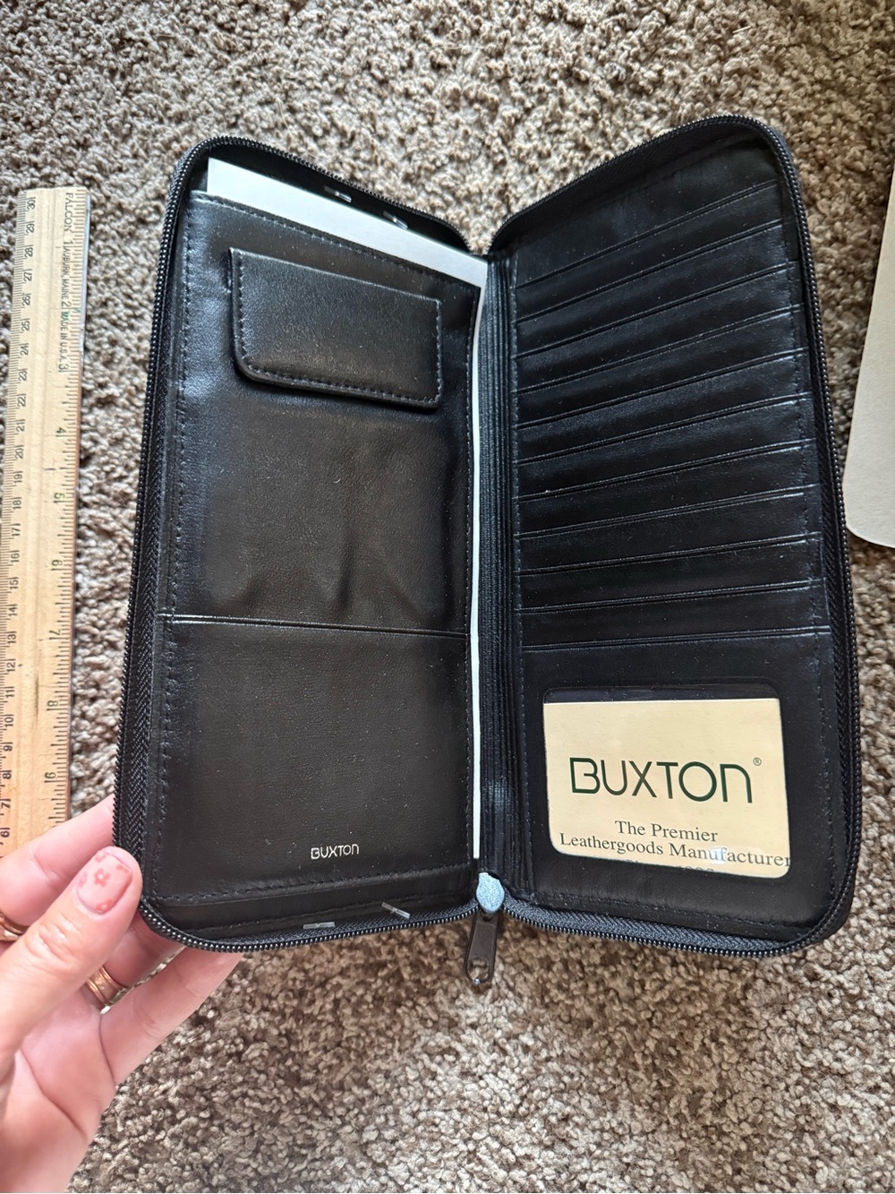 MMO Vintage Buxton Black Leather Travel Wallet Organizer Passport Holder